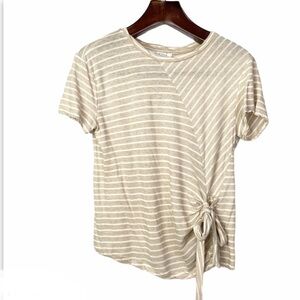 Arum•linen tan striped twist front tee medium